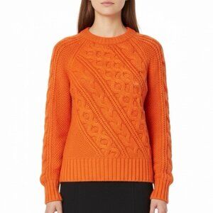 J. Crew Womens Bright Orange Cable Knit Sweater Cozy Lightweight Sz M